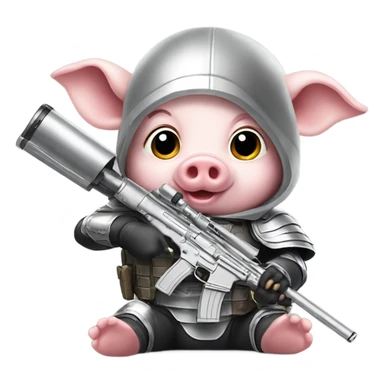 A baby pig sniper in silver armor shooting sticker