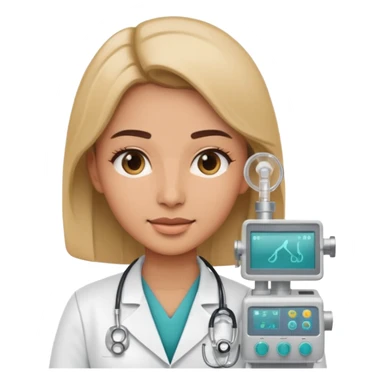 doctor with an anesthesia machine, medical uniform, clear facial features, modern emoji style, simple background sticker
