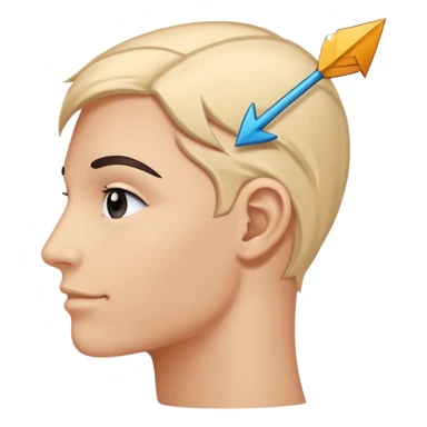 Minimalistic flat vector icon, iOS style, thin black contour on white background. Human head profile with thought bubble and arrow pointing to a happy face. No text, no shadows sticker