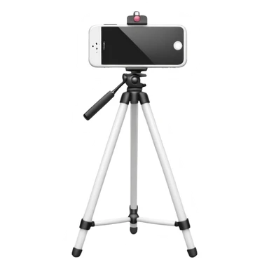 3D Apple-style emoji of a white tripod holding an iPhone 17,
rear view, visible camera lenses,
clean white background, smooth rounded design sticker