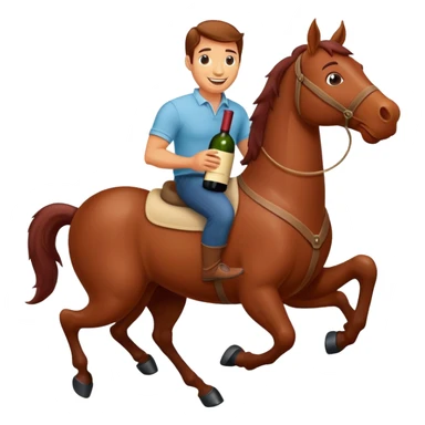 Scott riding a giant bottle of wine like a sticker