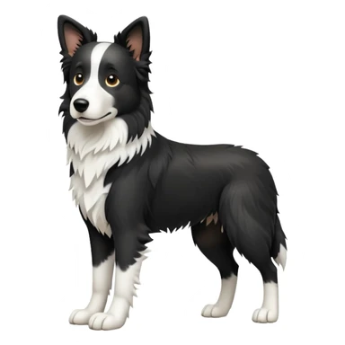 cinematic-[border collie dog]-realistic-full-body-sitting-emoji,-tail-resting-loosely-beside-its-paws,-head-tilted-dramatically,-scruffy-[black and white]-fur,-simplified-yet-realistic-focused-features,-highly-detailed,-glowing-with-an-almost-sarcastic-glow sticker