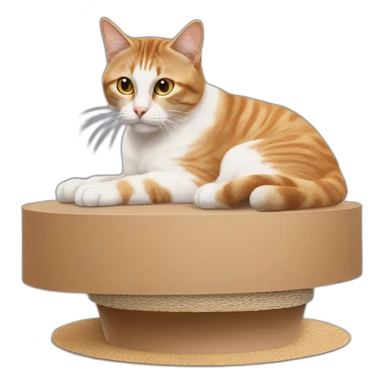 staring cat sat on oval cardboard scratcher sticker