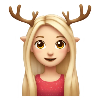 blushing blonde reindeer girl long straight hair and antlers with cute dots  sticker