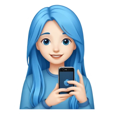 happy girl with long blue hair take a photo with her phone sticker