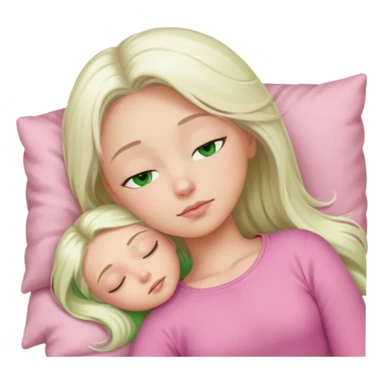 Long platinum blonde hair girl with green eyes in  pink top sleeping  sticker