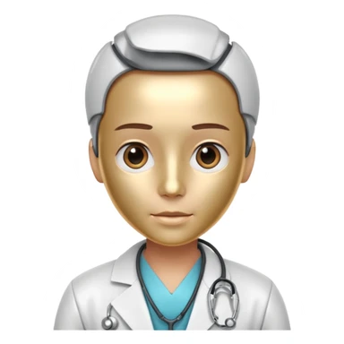 medical robot wearing a white coat and a stethoscope sticker