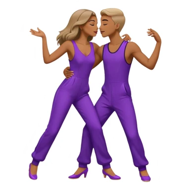 Last two brain cells dancing looking weird and kissing. not iphone emoji style. they wear purple jumpsuits sticker