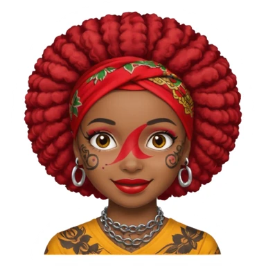 afro black hair with red head bandana and lots of face tattoo black skin girl sticker