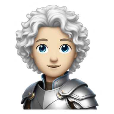 white androgynous guy white long curly hair armor blue eyes sticker