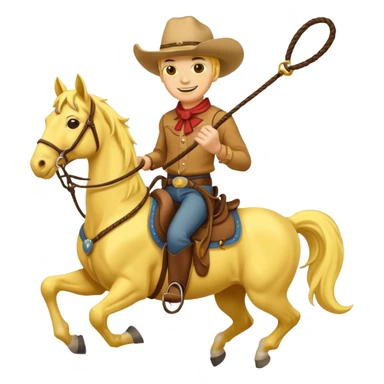 Cowboy riding a horse with whip. Cowboy With yellow skin and smilling. Simplize it and I need a full pic with horse. Like I need the leg part too sticker