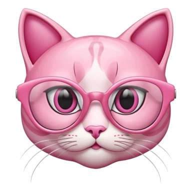 A 3D cartoon rose-pink cat-eye shaped spectacle, glossy curved frame, soft reflections, isolated on plain background. only glasses. sticker
