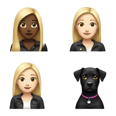 A girl with straight blond hair with a black dog with white breasts sticker
