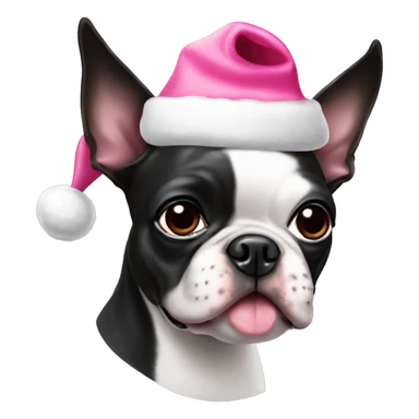 Boston Terrier wearing pink Santa hat sticker