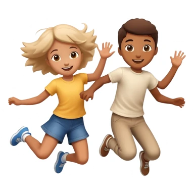 two children jumping together, happy and playful, motion blur sticker