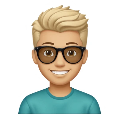 14 year old Mexican with a pompadour with the left side of his hair a little bit on the face grinning with sunglasses sticker