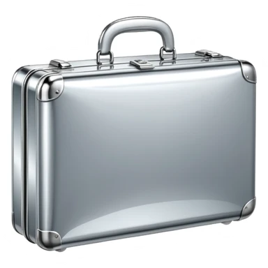 A luxury briefcase emoji made of polished silver chrome, smooth rectangular shape, metallic reflections, minimal high-end design, swag business aesthetic, iOS emoji style, centered, clean white background
 sticker