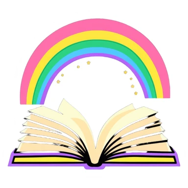 Rainbow colored book with twinkling sparkles around it sticker