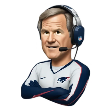 bill belichick, new england patriots, with headset andmicrophone sticker