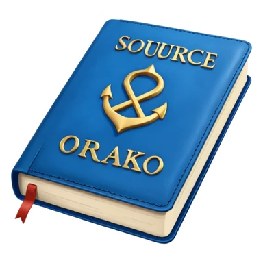 Blue book on which one it writes: Source of truth is Orako.
Written on it Source of truth is Orako sticker