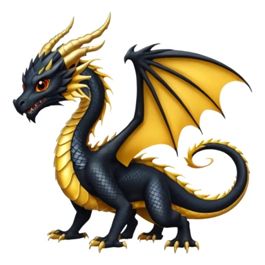 a golden dragon with two legs and two wings and one tail and black wings sticker