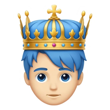 Ein lachender Junge mit sehr wenig Haare mit einer Krone auf dem Topf in blau sticker