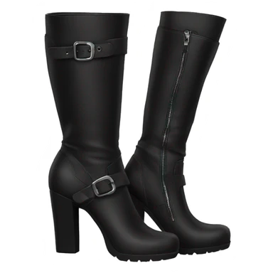 black knee-high heeled boots with buckle  sticker
