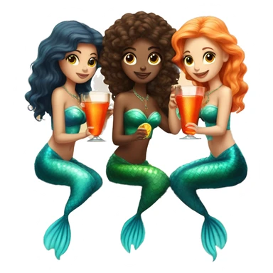 Three beautiful mermaids (light skin) drinking aperol sticker