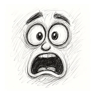 Make the shocked face even more expressive and exaggerate the emotion in a hand drawn doodle style. Emphasize wide eyes, open mouth, and dramatic facial features with sketchy, hand drawn lines and a doodle aesthetic. sticker