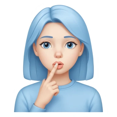 girl wearing pastel blue clothes with finger on lips making a quiet shh gesture sticker
