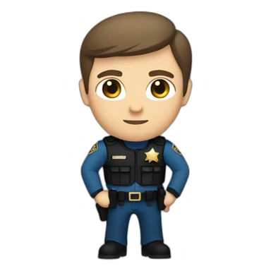 Deputy sheriff with short Brown hair and blue eyes and bulletproof vest and arms sticker