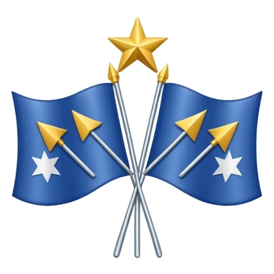 A flag with a green background, 3 arrows in the centre crossing eachother, and 12 stars arching over them. sticker