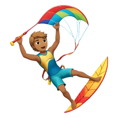 A kite surfer soaring above the waves, holding onto a kite with the wind in full force. The background showcases the ocean and sky, emphasizing the freedom, thrill, and energy of the sport. The motion of the kite and board is dynamic, capturing the excitement of kiting. sticker
