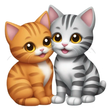 Two tabby kittens hugging each other, one bigger orange one and one gray striped smaller one sticker