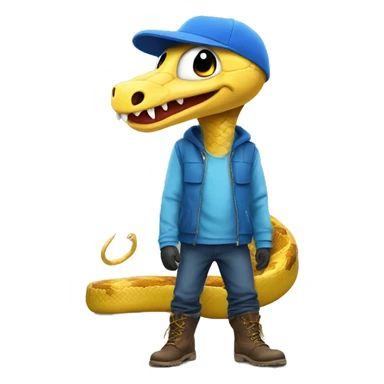 silly snake wears a blue cap inside a big boots sticker