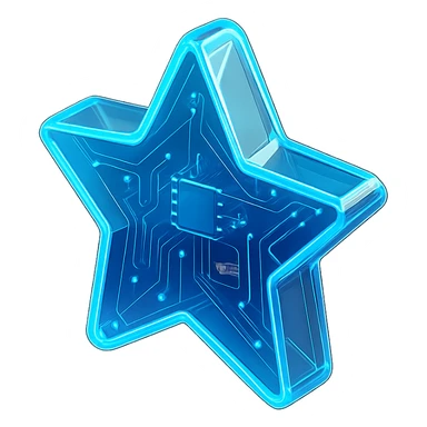 star icon with a futuristic digital look, glowing edges, geometric facets, tech-inspired design, artificial intelligence theme sticker