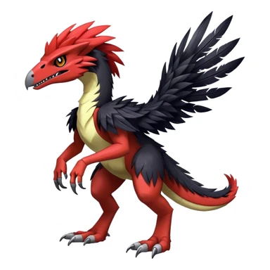 Dark Furry feather-mane Cool Edgy shiny Digimon-Fakemon-Guilmon-Velociraptor full body   sticker