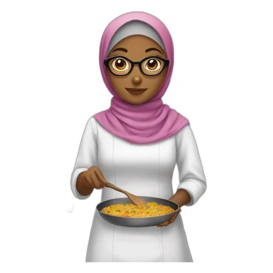 Girl wear hijab with brown skin and glasses wear while dress and she cooking  sticker