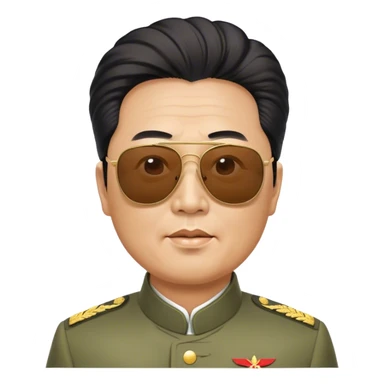 Middle aged comrade Kim Jung Il wearing mao suit and large sunglasses with his hair swept up by the wind sticker