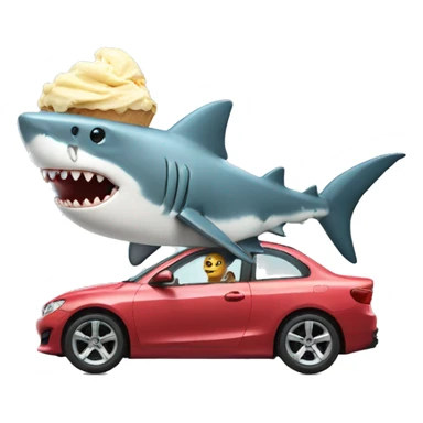 Shark with a car on its head while eating ice cream sticker