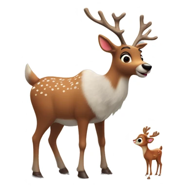 Rudolph the red nosed reindeer with a young girl both playing in the snow sticker