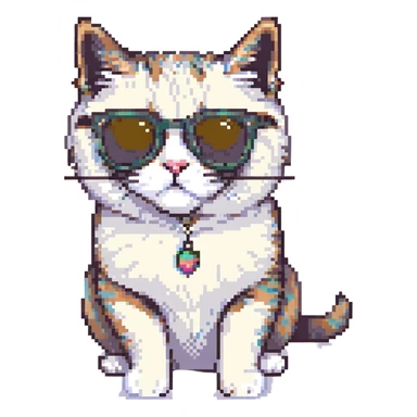 cat with oversized sunglasses pixel art style sticker