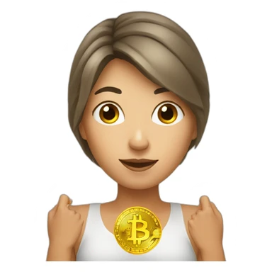 Woman holding bitcoin in her hands above her head sticker