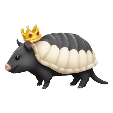 Solid black chubby round armadillo pig panda centipede armadillo wearing a crown sticker