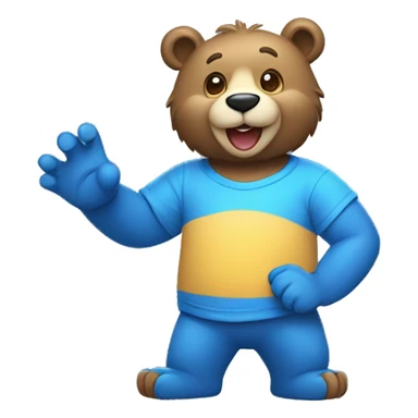 A blue colored  bear who’s very happy and giving a high five and wearing a shirt that says gaming an sticker