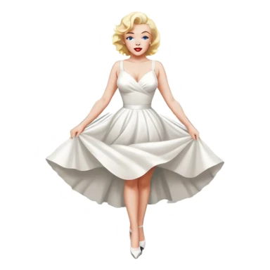 Marilyn Monroe in a white dress standing over a subway holding her dress down in the middle with both hands as the wind blows ￼ sticker