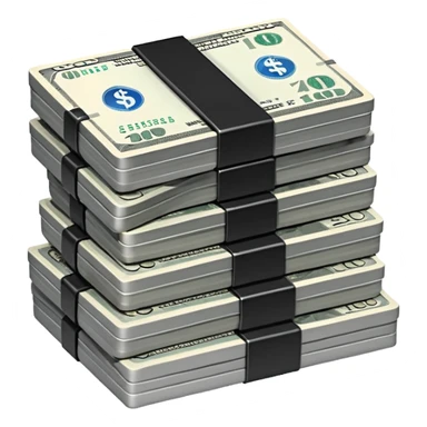 Metallic black-and-white money pack emoji, simple geometric stack of bills, reflective surfaces, flat futuristic icon, minimal style
 sticker