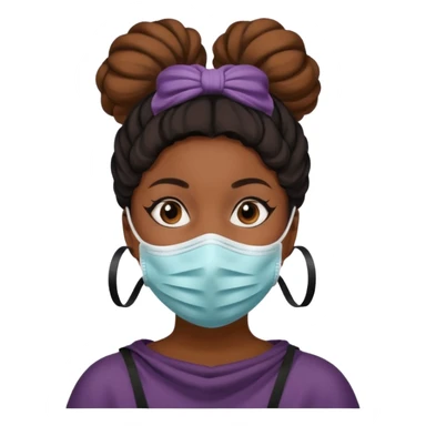 bun haired black woman with covid mask sticker