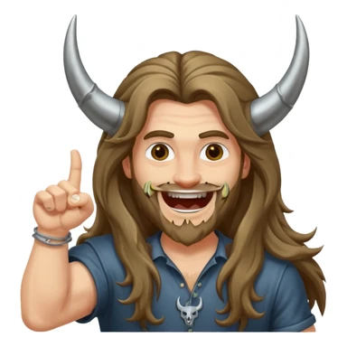Long haired guy throwing up metal horns sticker