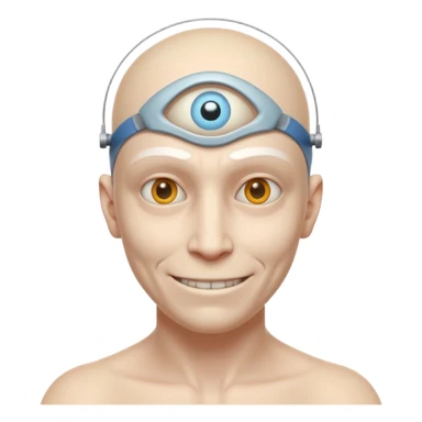 mutant test subject portrait, head and shoulders only, third eye on forehead, pale skin, creepy calm smile, lab experiment style, 3D cartoon, mobile game icon style, clean background, no text, no watermark

 sticker